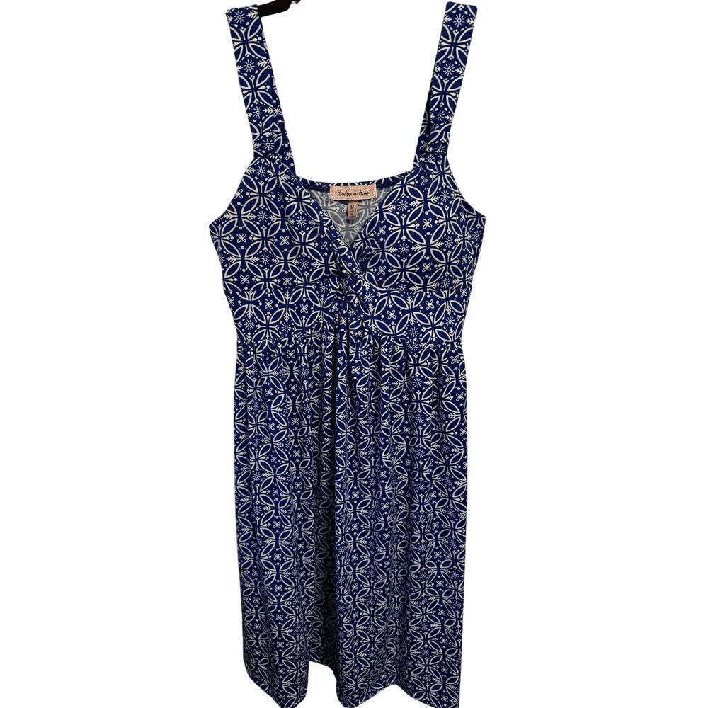 Wide shoulder straps twist front geometric design v-neck empire waist dress